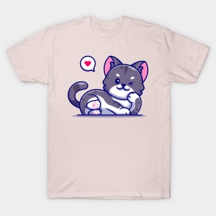 Cute Cat Lay Cartoon T-Shirt